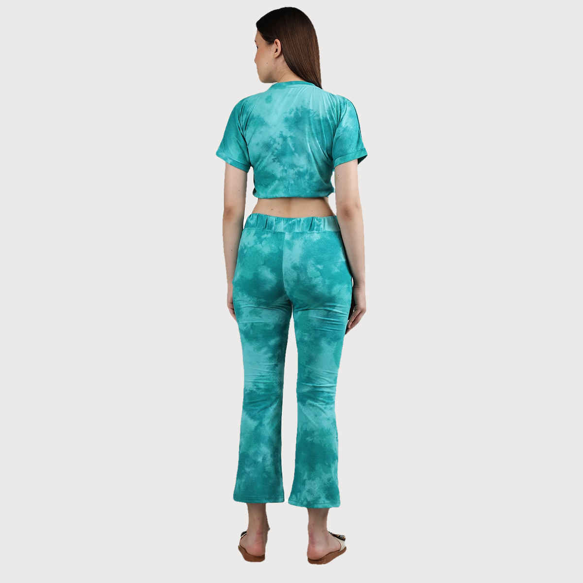 Duchess Women's Cotton Round Neck Printed top & Pyjama Co-ord Set | Light Cream Green - XL