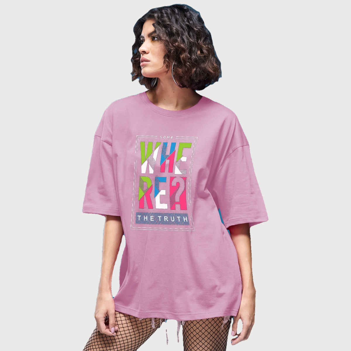 Smartees Women's Oversize Printed T-shirt | WW - 2044 | Pink - L