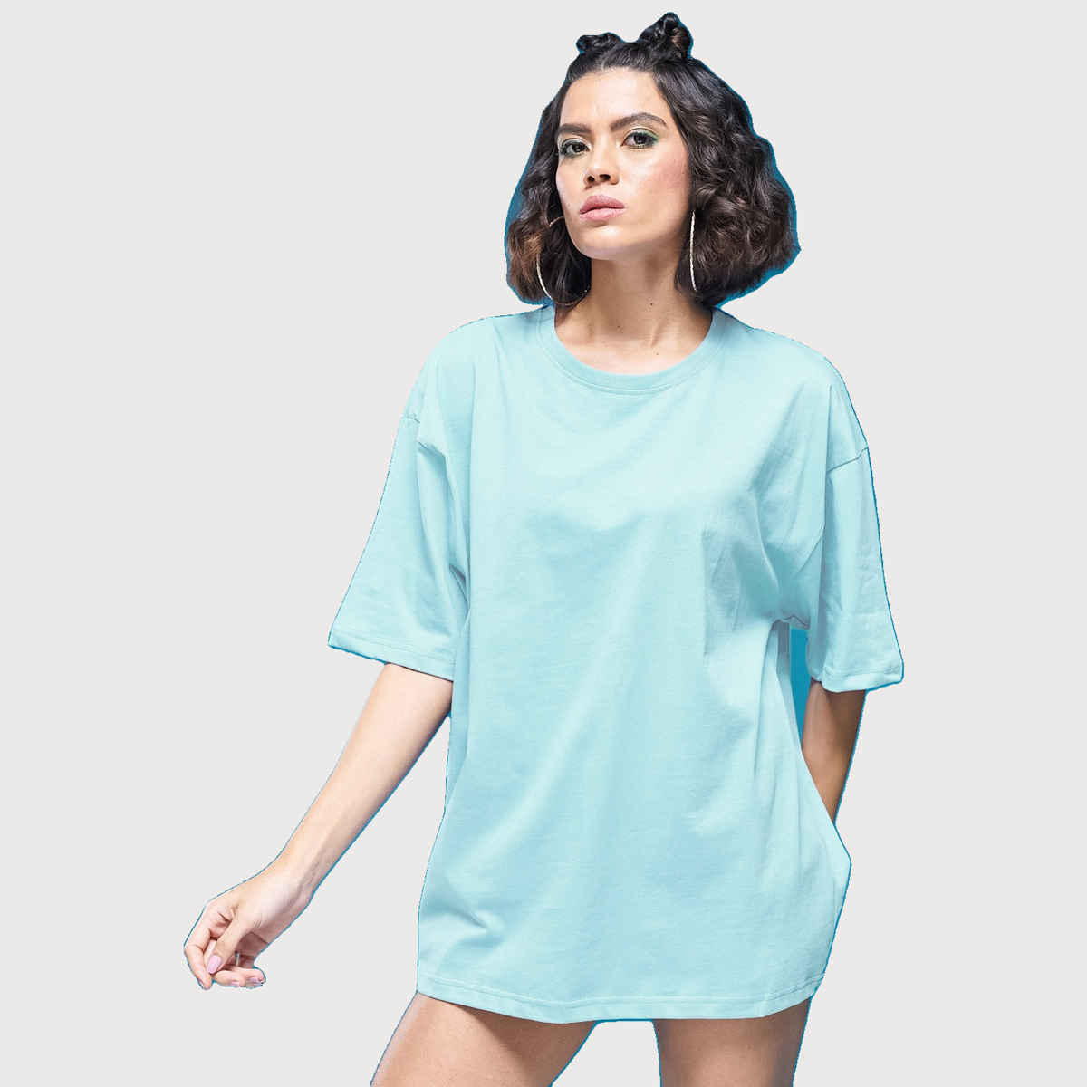 Smartees Women's Solid T-shirt | Sky Blue - L