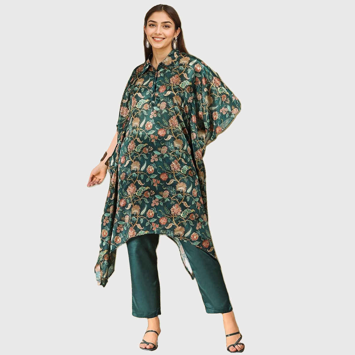 Ishin Women's Kurta Set with Bottom | Green - L