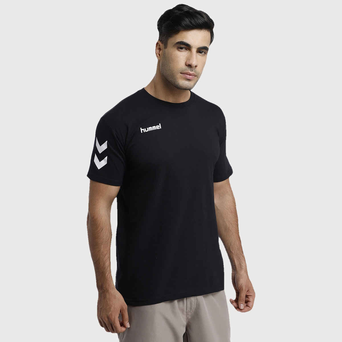 hummel Men's Go Round Neck Solid Regular Fit Cotton Poly T-shirt | Black - L