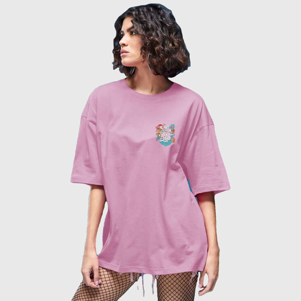 Smartees Women's Oversize Printed T-shirt | WW - 2030 | Pink - M