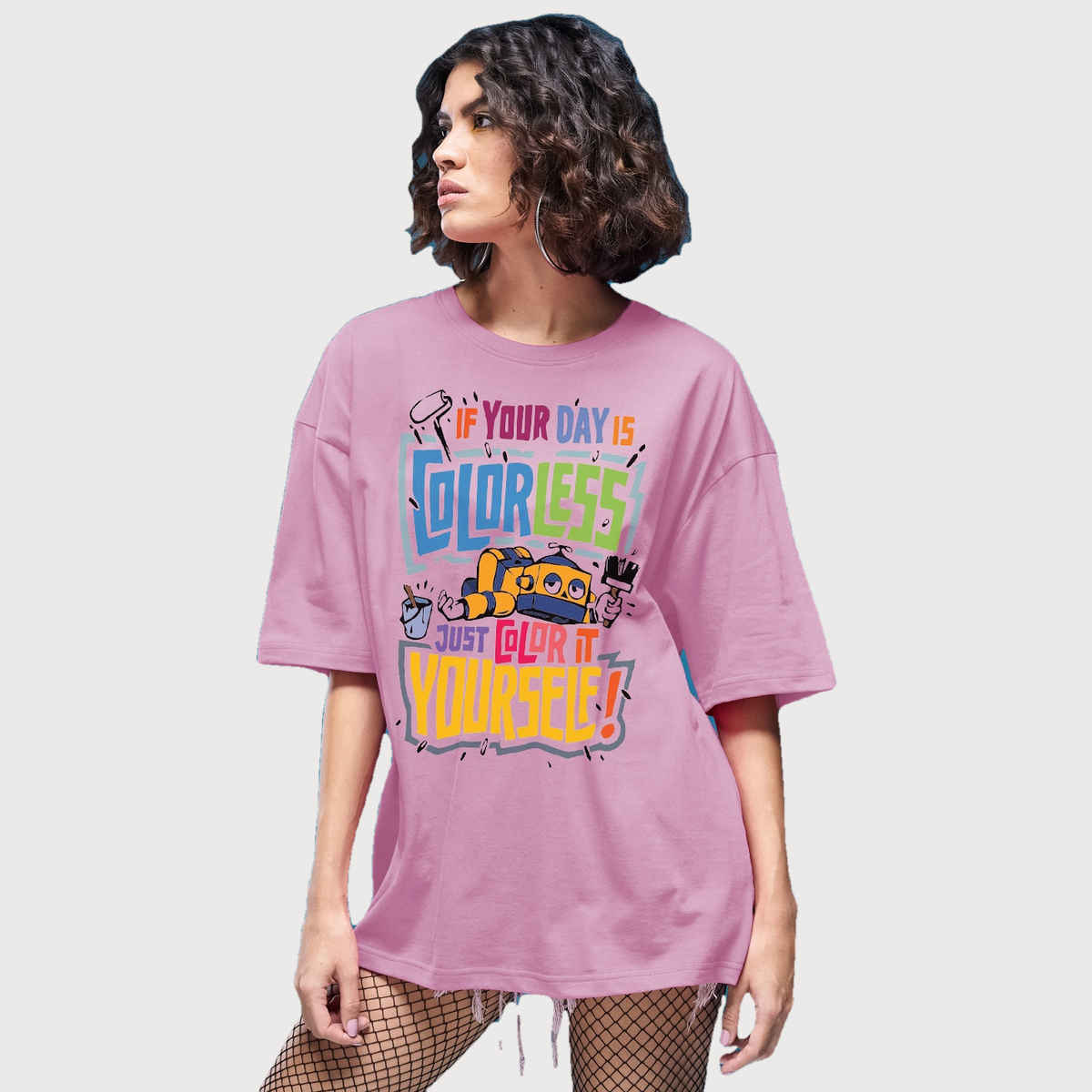 Smartees Women's Oversize Printed T-shirt | WW - 2063 | Pink - M