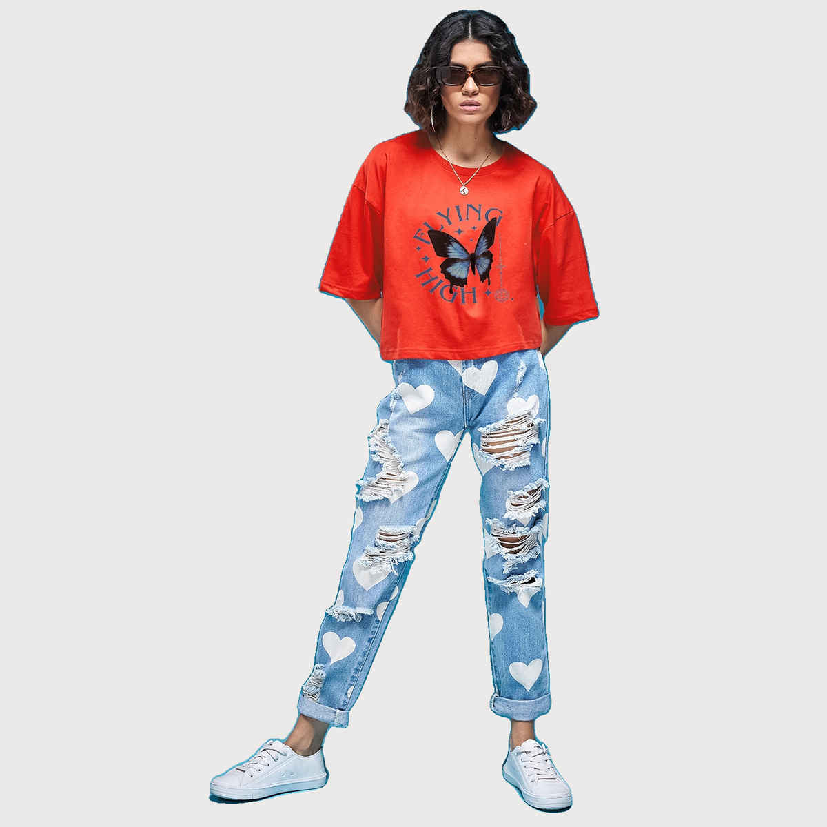 Smartees Women's Oversize Printed T-shirt | WW - Boxy - 3001 | Orange - S