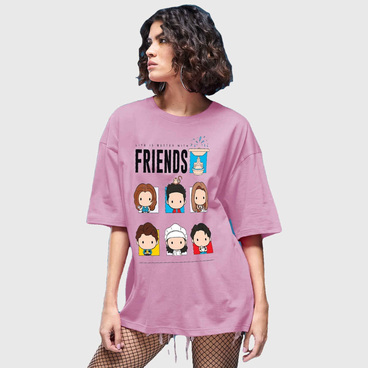 Smartees Women's Oversize Printed T-shirt | WW - 2061 | Pink - XL