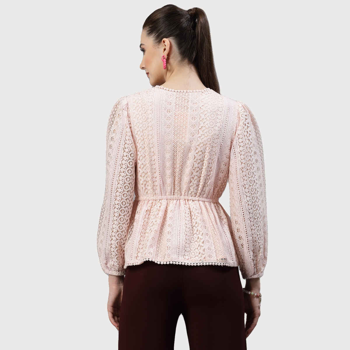 Style Quotient Women Peach Lace Casual Top | L | SS23SQLACEY - Peach