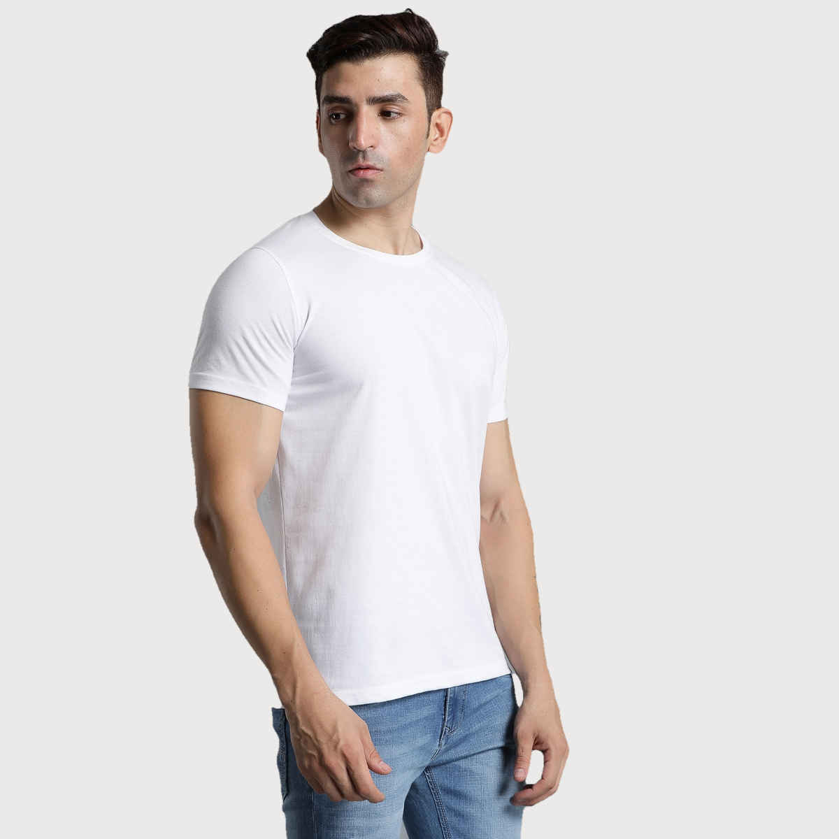 hummel Men's Cam Round Neck Solid Regular Fit Cotton Poly T-shirt | White - S