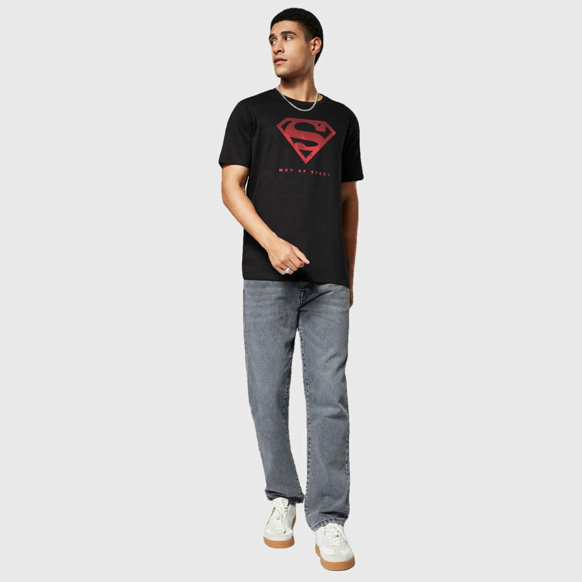 The Souled Store Men's Regular Superman - Iconic Emblem T-shirts | Black | S