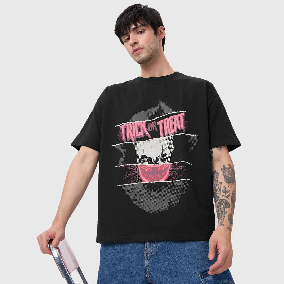 The Souled Store Men's IT Trick Or Treat Oversized T-shirt | Black - L