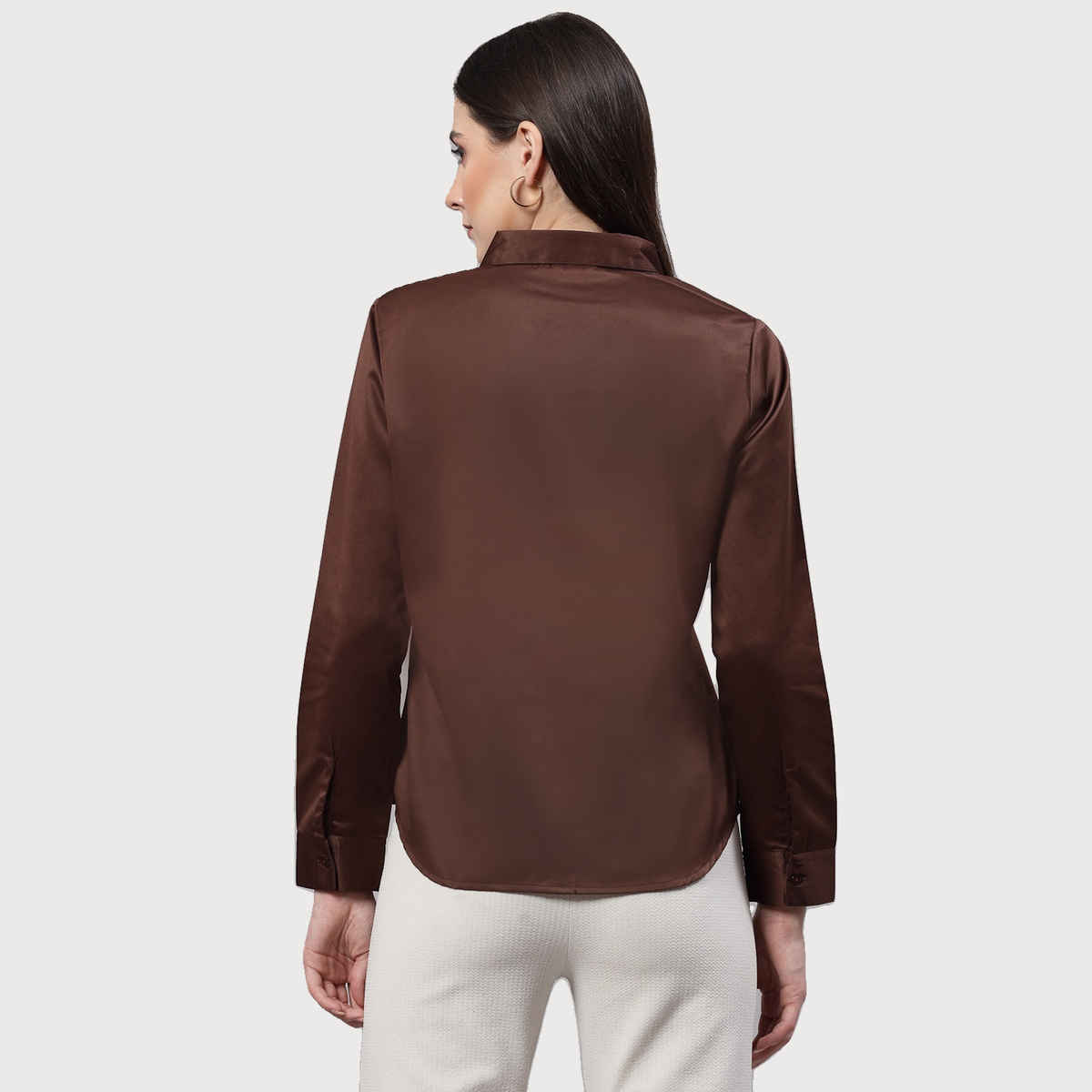 Style Quotient Women Brown Satin Regular Casual Shirt | M | AW23SQARTHASAT - Brown