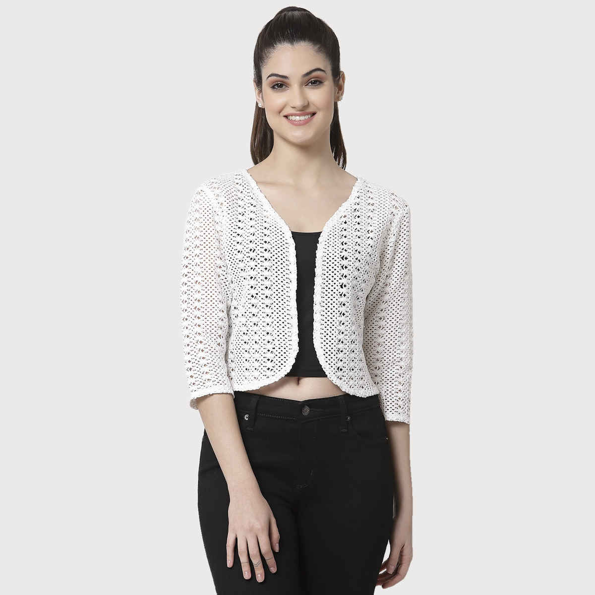 Style Quotient Women Self Design Shrug | S | AW21SQSVETAH - White