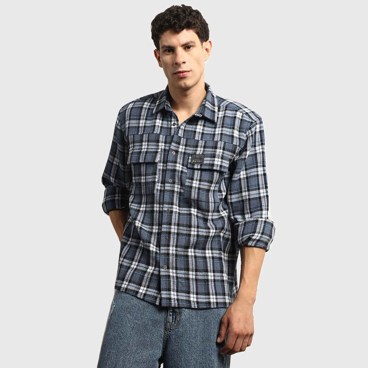 Hubberholme Men's Checked Double Pocket Cotton Oversized Casual Shirt | Multicolor - 38