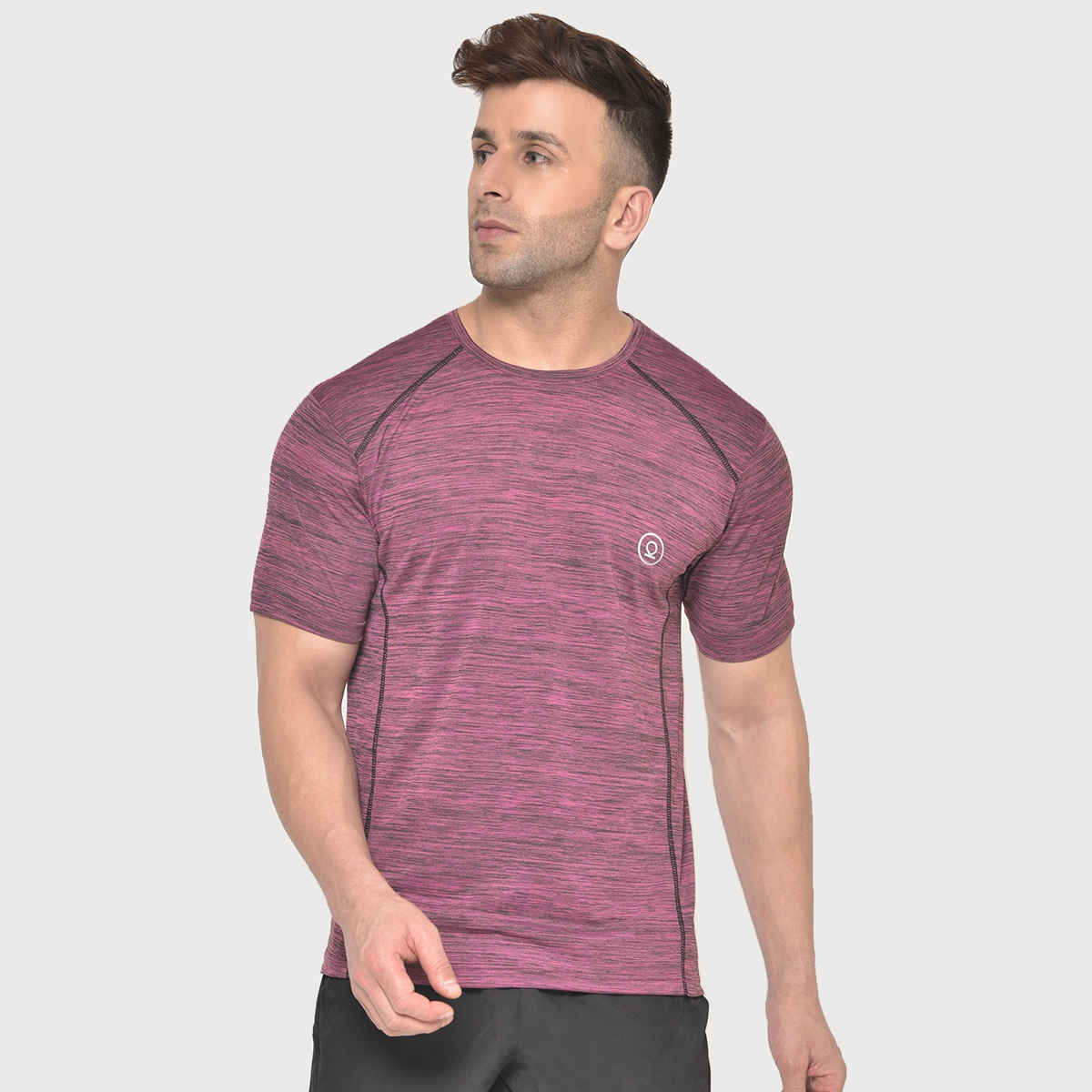 Chkokko Men's Round Neck Regular Fit Half Sleeves Gym T-shirt | Magenta - S