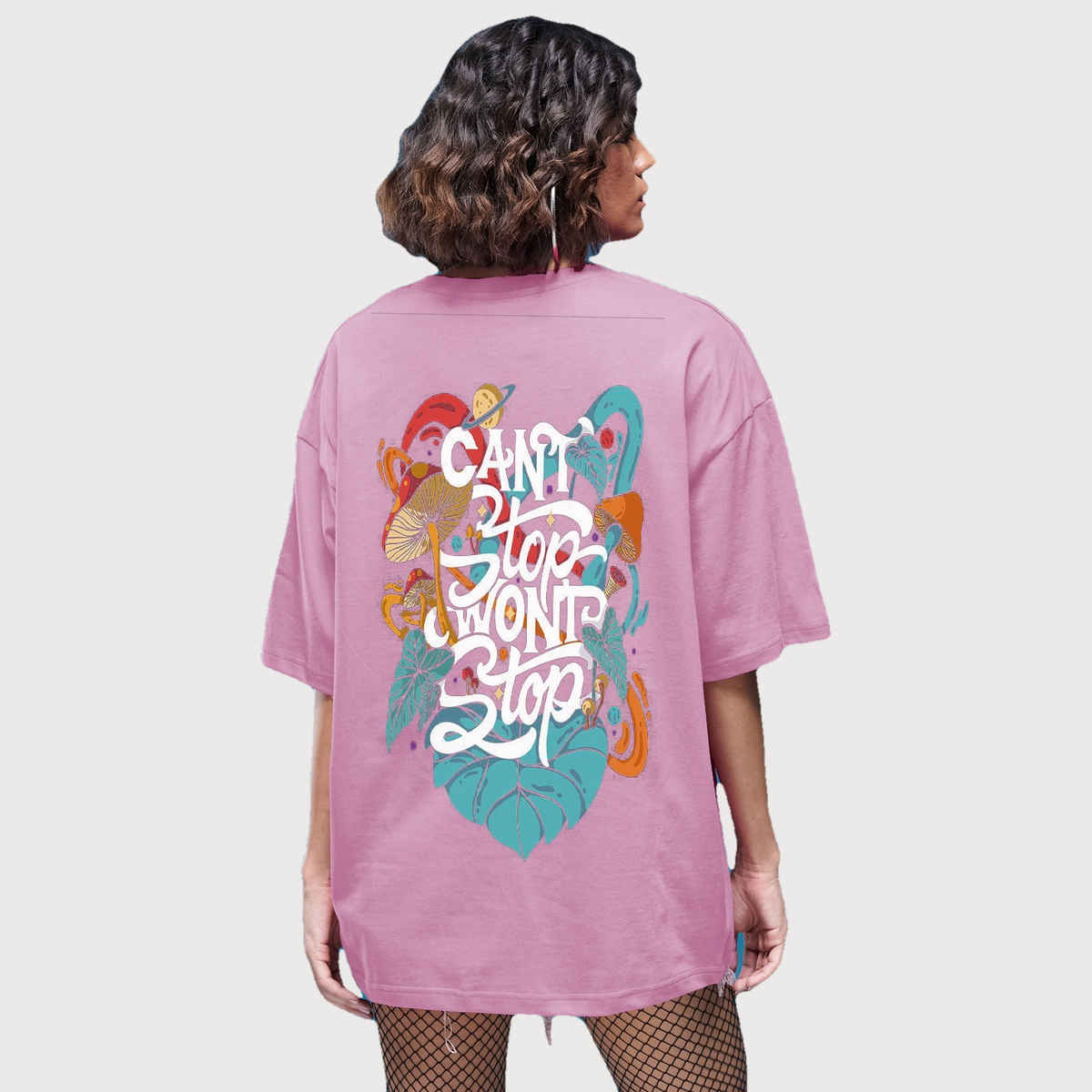 Smartees Women's Oversize Printed T-shirt | WW - 2030 | Pink - M