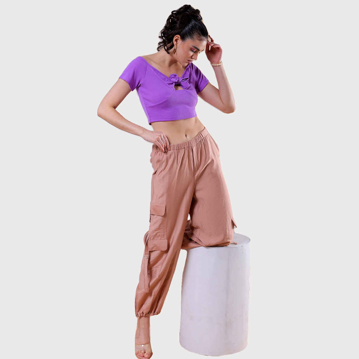 Freehand Women's Fitted Solid Casual Off Shoulder Top | Amethyst Orchid | M