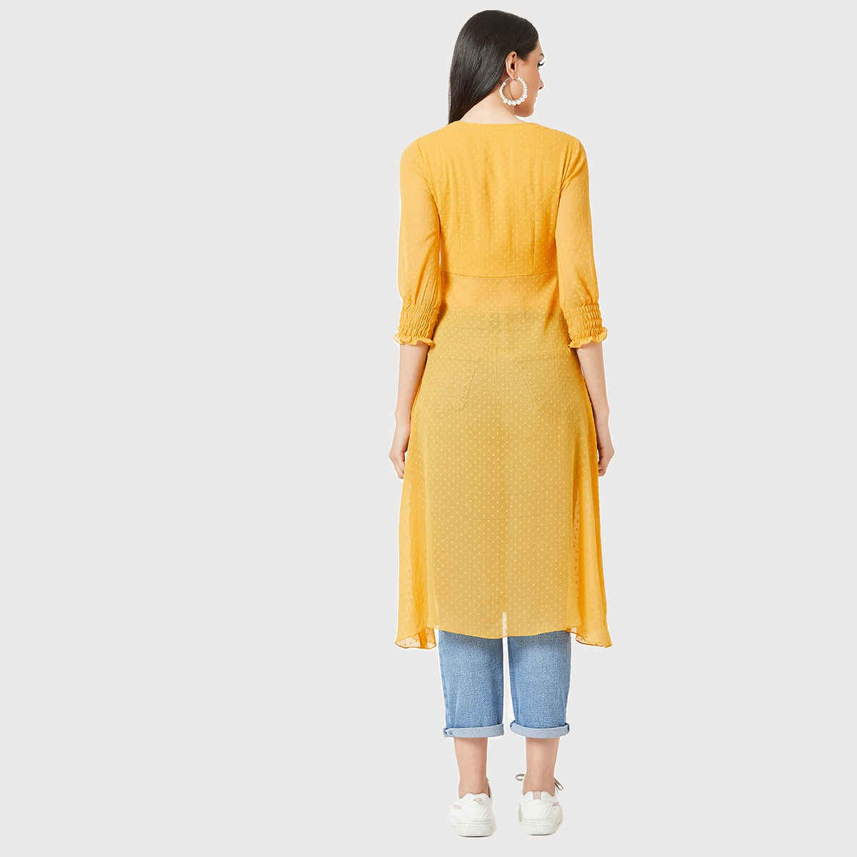 Miss Chase Twist The Victorian Sleeve Maxi Slit Top | Mustard-Yellow - L