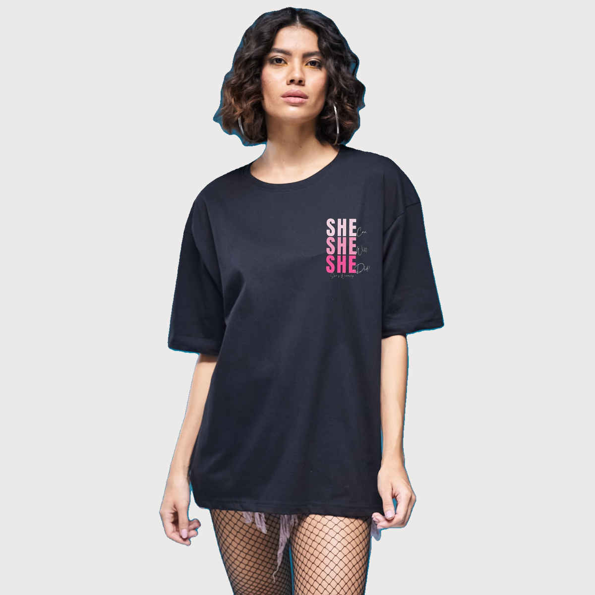 Smartees Womens Oversize Printed T-shirt | WW - 2045 | Black - S