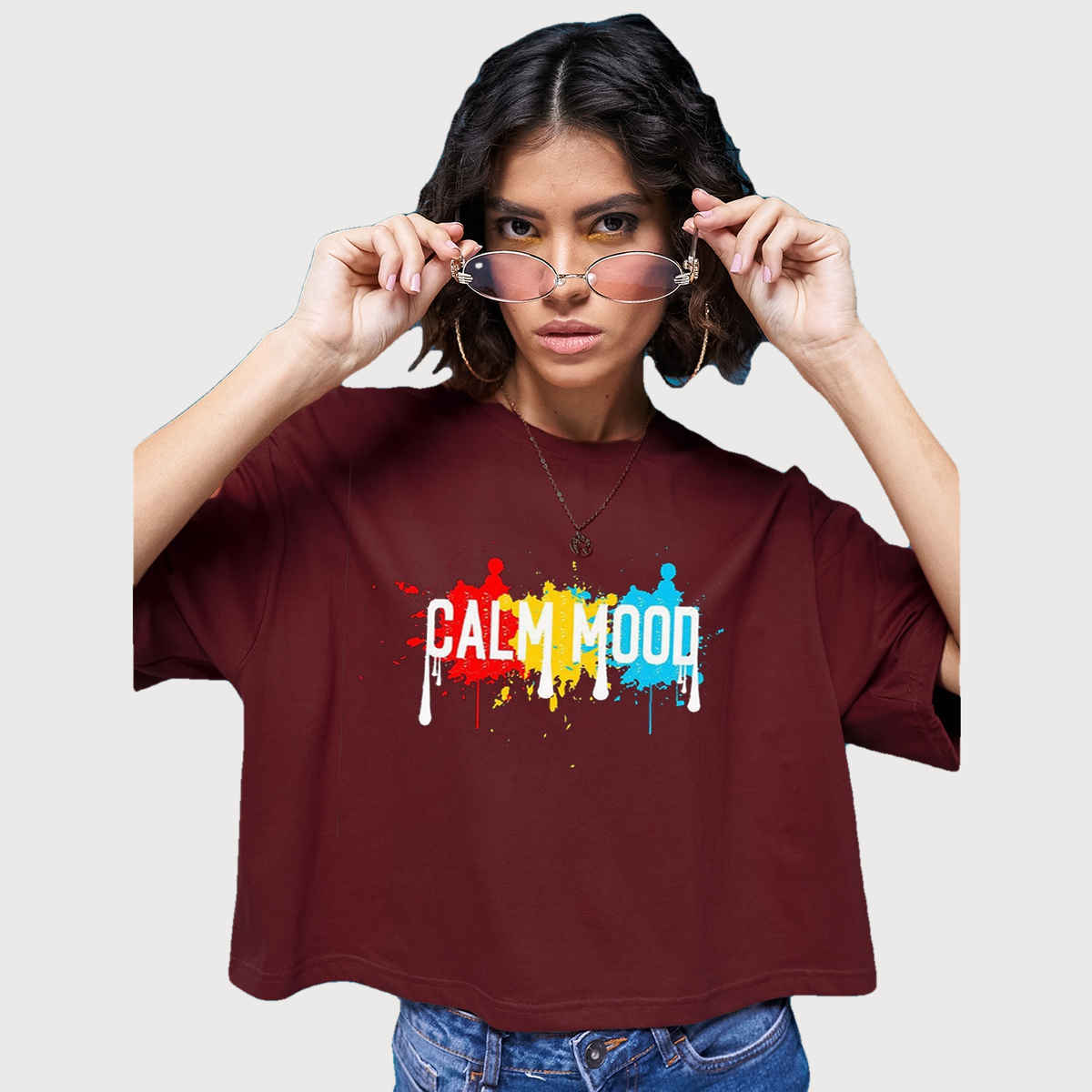 Smartees Womens Oversize Printed T-shirt | WW - Boxy - 3004 | Maroon - S