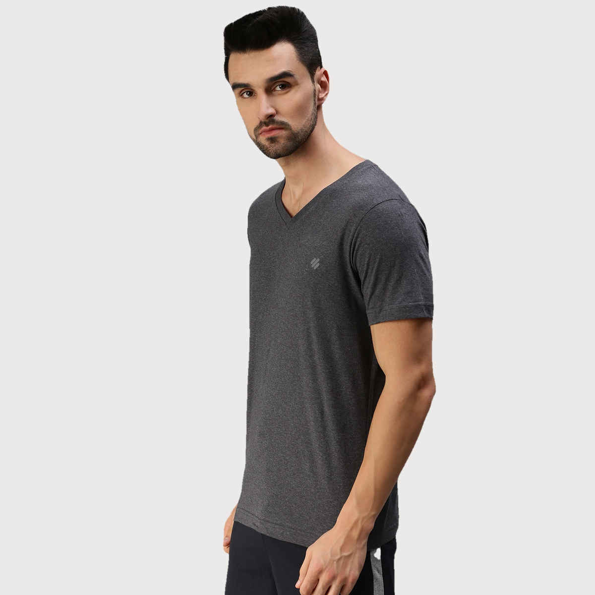 ONN Premium Men's Solid Pure Cotton V Neck T-shirts | Black Melange | Size - S