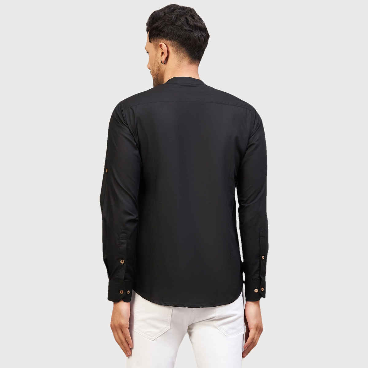 Vastramay Men's Black Cotton Blend Short Kurta | XL