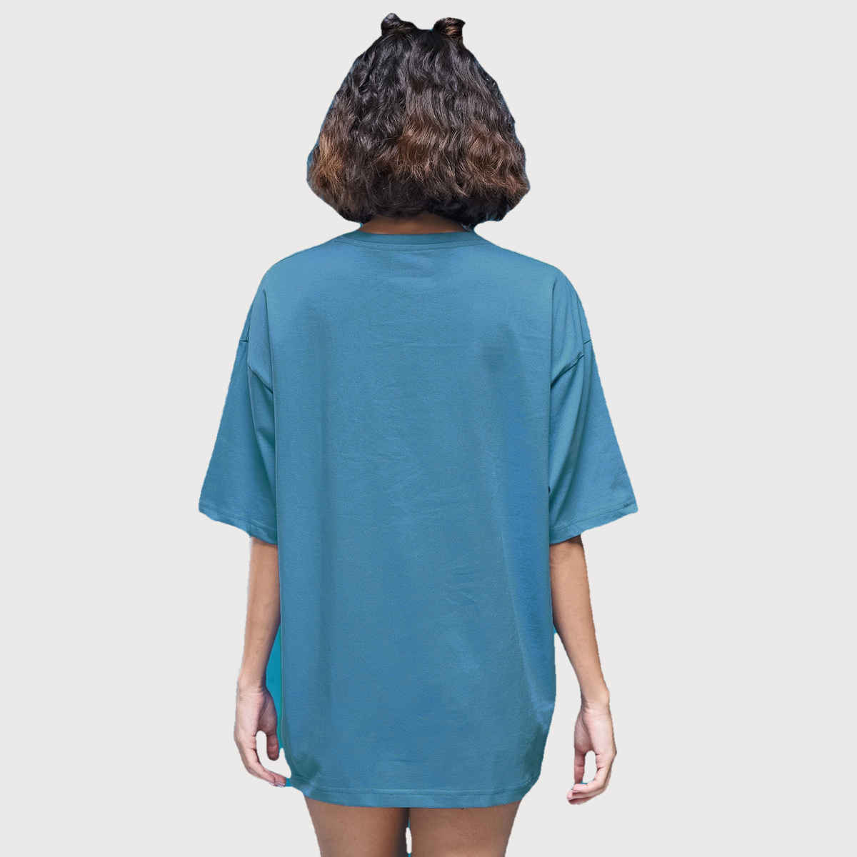 Smartees Women's Oversize Fit Printed T-shirt | Solid Airforce - L