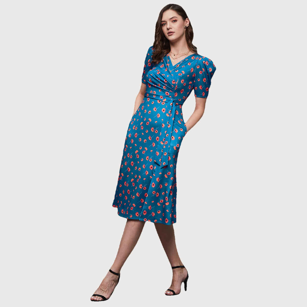 Miss Chase Women s Shining Dreams Printed Dress Multicolored Base Blue | XL