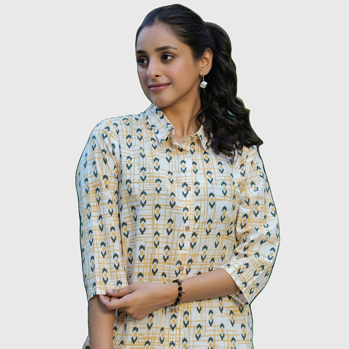 Sanskrutihomes Mustard And Blue Ethnic Motifs Printed Pure Cotton Night Suit | L