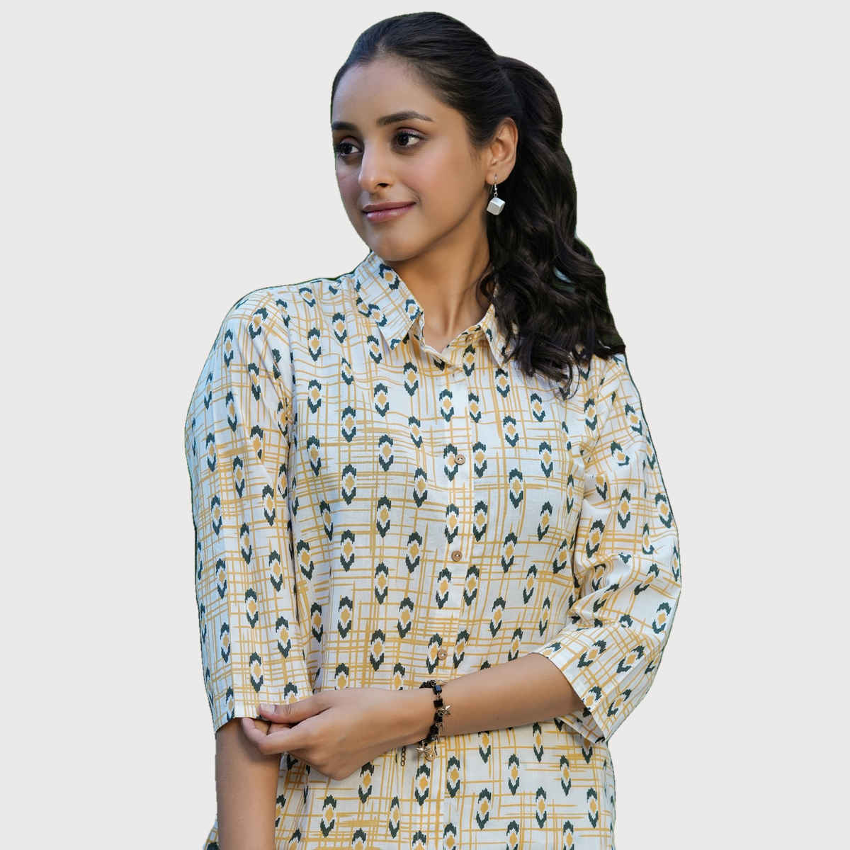 Sanskrutihomes Mustard And Blue Ethnic Motifs Printed Pure Cotton Night Suit | M