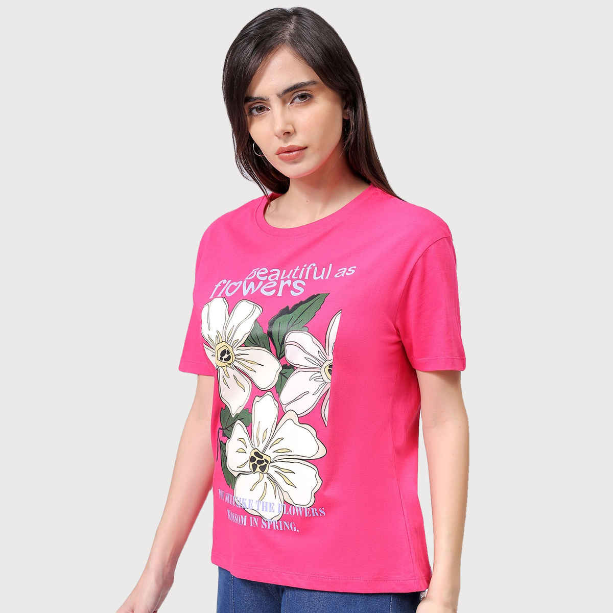 Freehand Women's Relaxed Casual Crew Neck T-shirt | Pink - XL