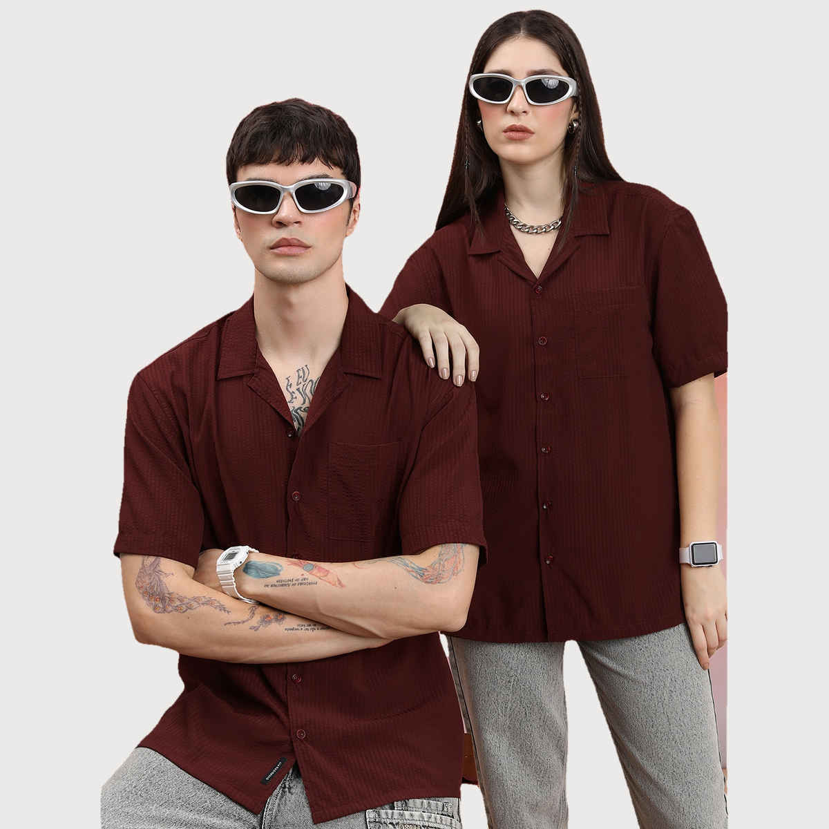 Highlander Men's Spread Collar Oversized Casual Shirt - Rust | S