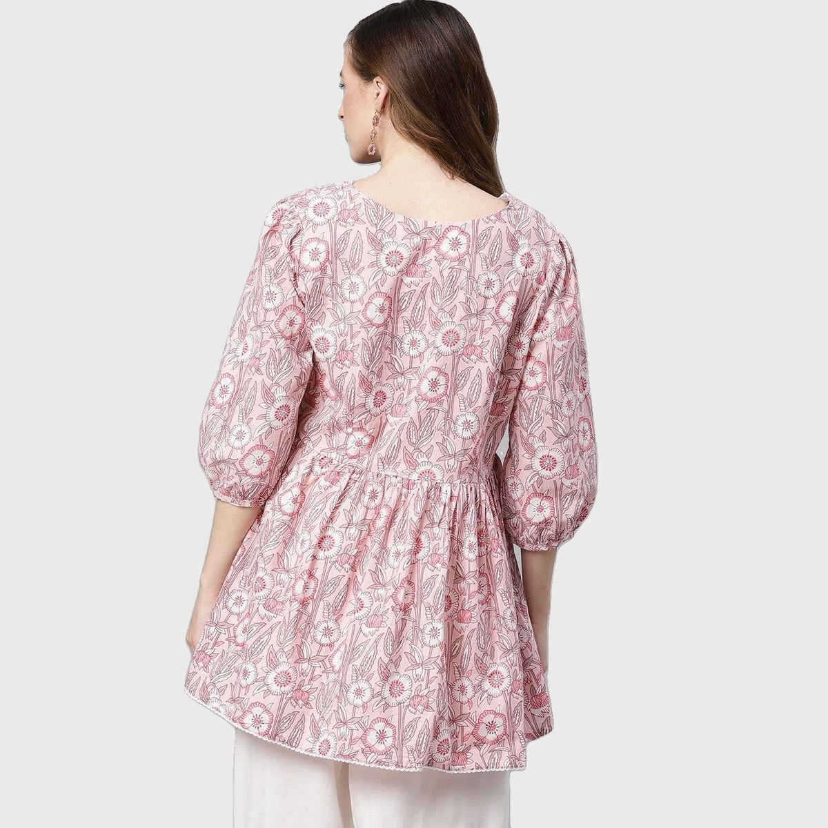 Divena Cotton Peplum Women's Tunic | DK0648 | Baby Pink | S