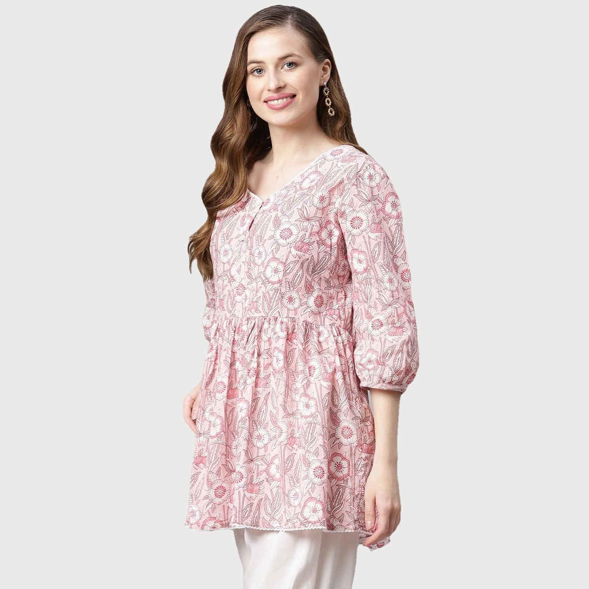Divena Cotton Peplum Women's Tunic | DK0648 | Baby Pink | L