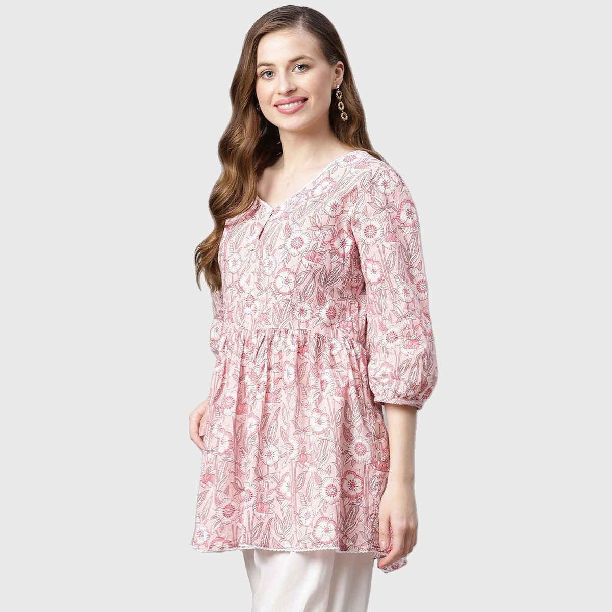 Divena Cotton Peplum Women's Tunic | DK0648 | Baby Pink | S
