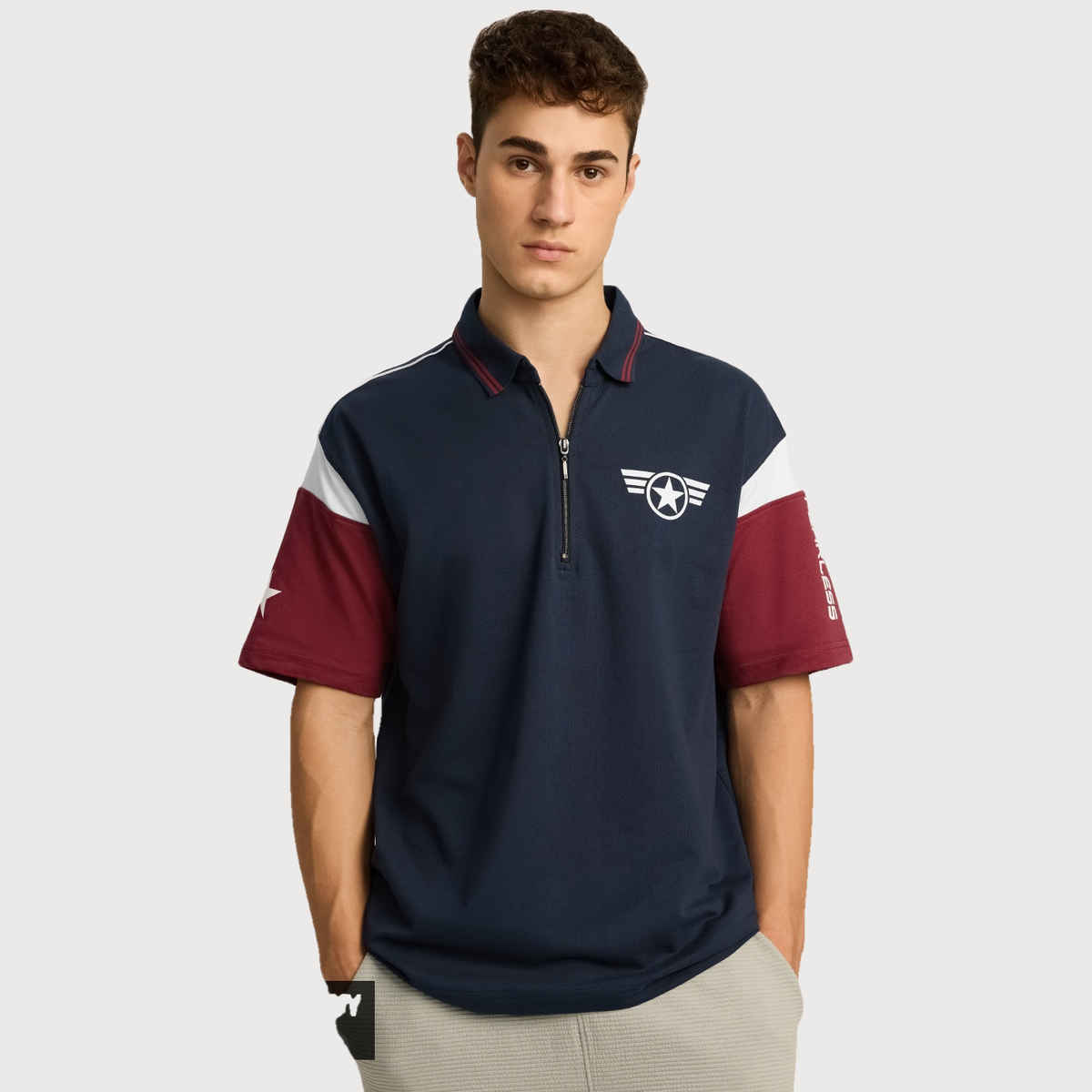 The Souled Store Men s Captain America - Super Soldier Oversized Polos | Navy Blue | M | 218537