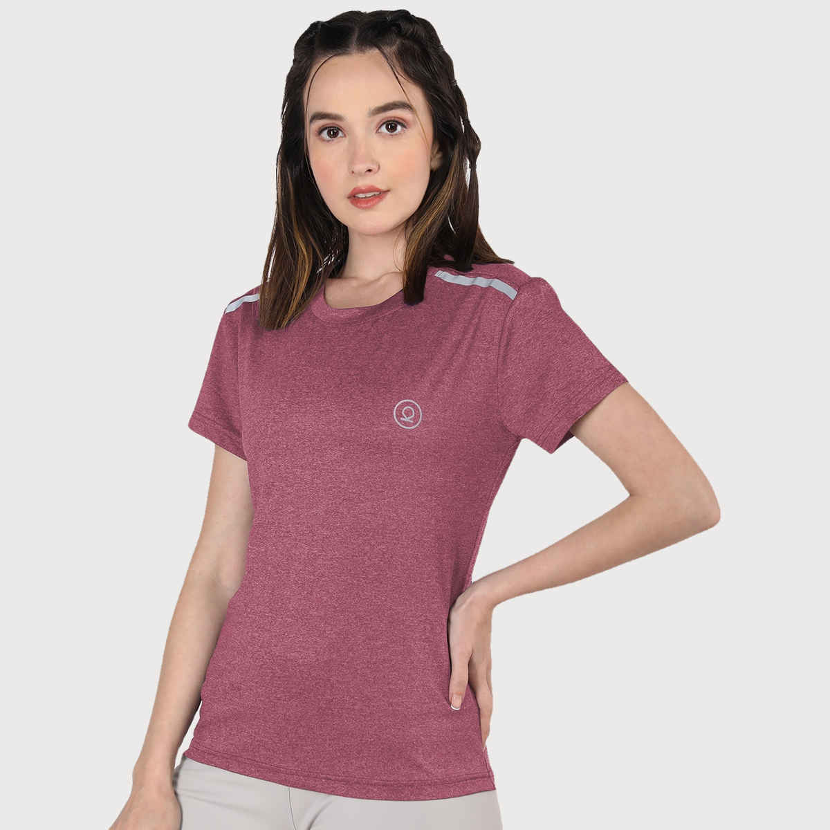 Chkokko Women's Round Neck Regular Fit Half Sleeves Gym T-shirt | Maroon - XL