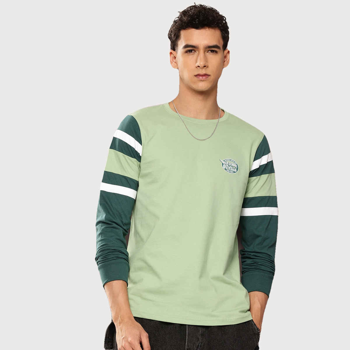 Dillinger Men's T-shirt Long Sleeve Colourblocked Striped Typography | Green - 2XL