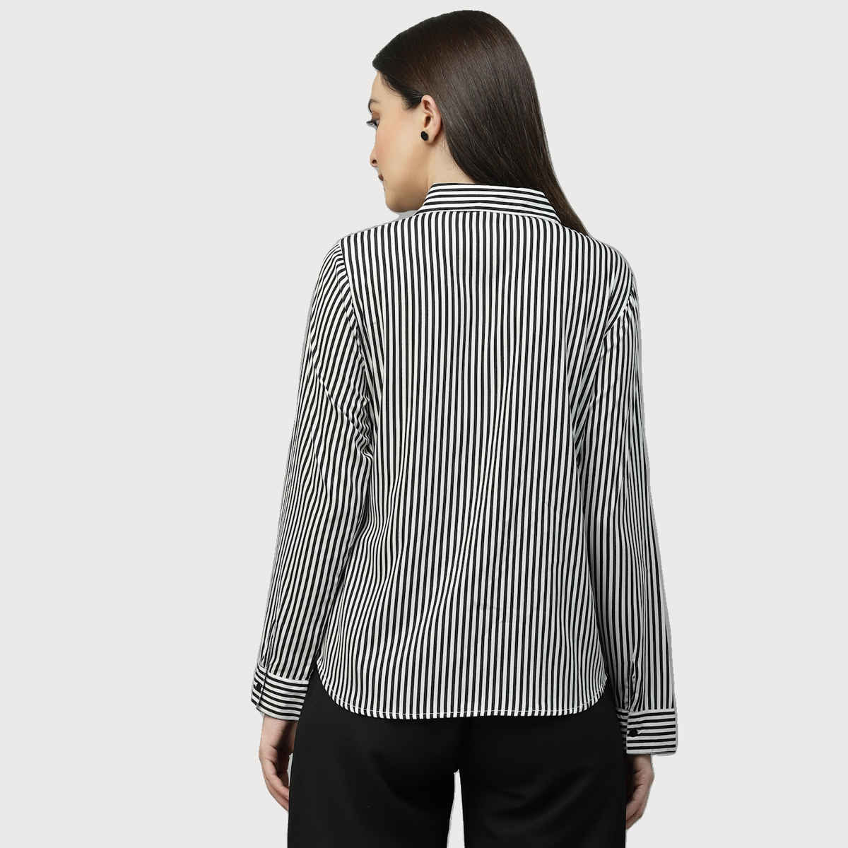 Style Quotient Women Black-White Stripe Polyester Casual Shirt | L | SS23SQARTHA03 - Black/White