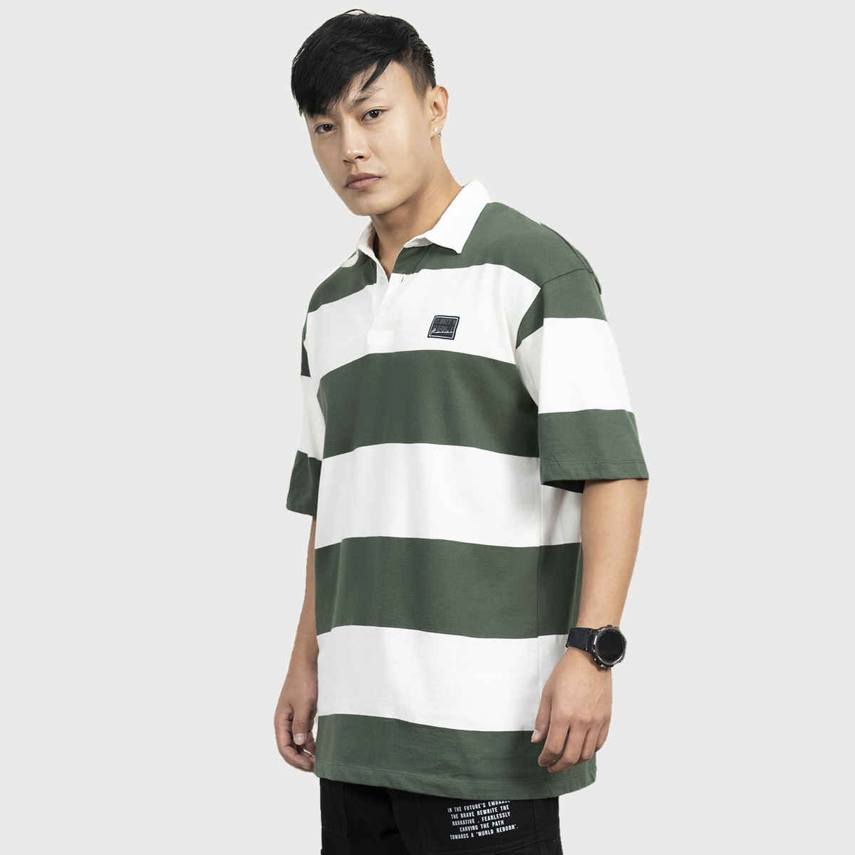 Hubberholme Men's Colourblocked Polo Collar Oversized T-shirt | Green - XXL