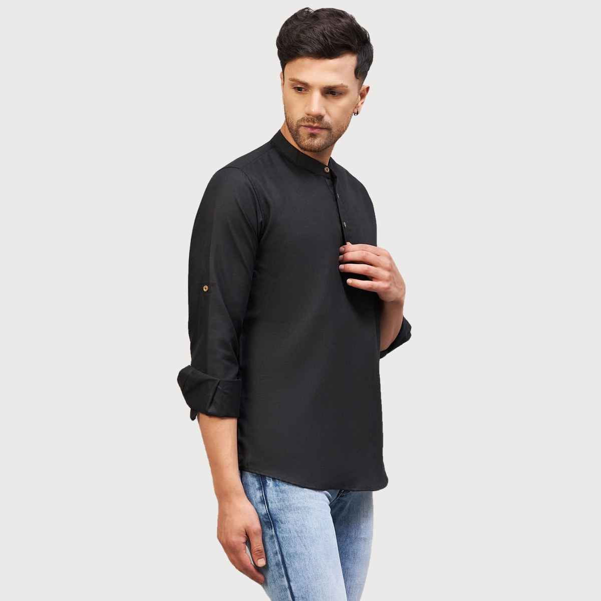 Vastramay Men's Cotton Blend Short Kurta for Eid | Black - M