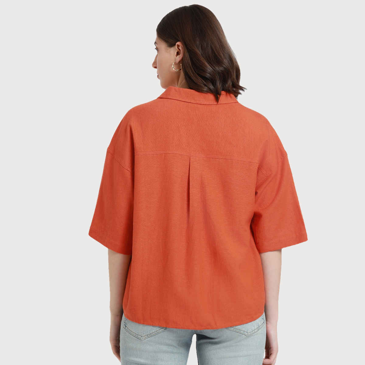 DL Women's Drop Shoulder Casual Oversized Shirt | DLWSHW23005 | Orange - S