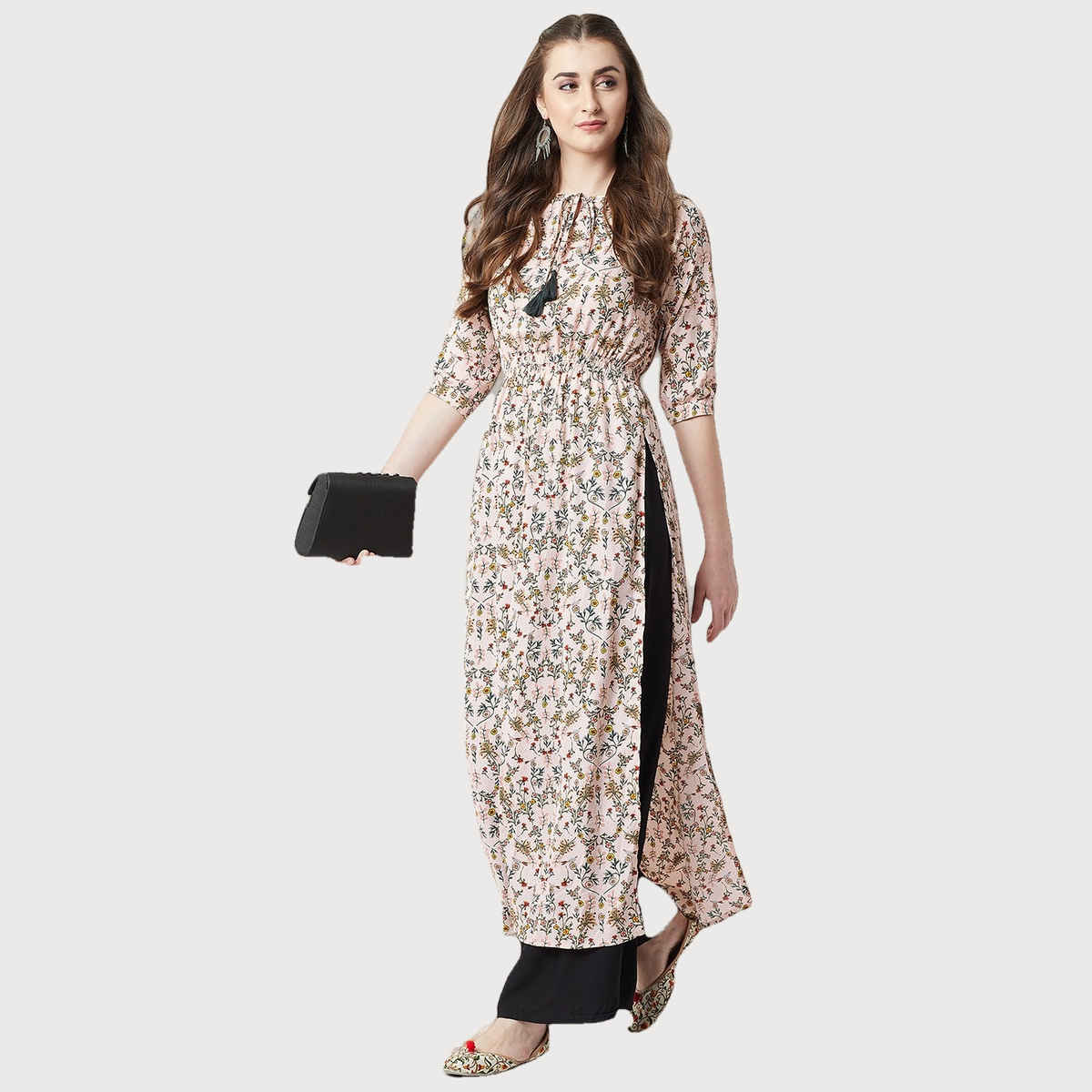 Miss Chase Sea Of Love Tie - Up Maxi Top | Multicolor - Base Peach - S