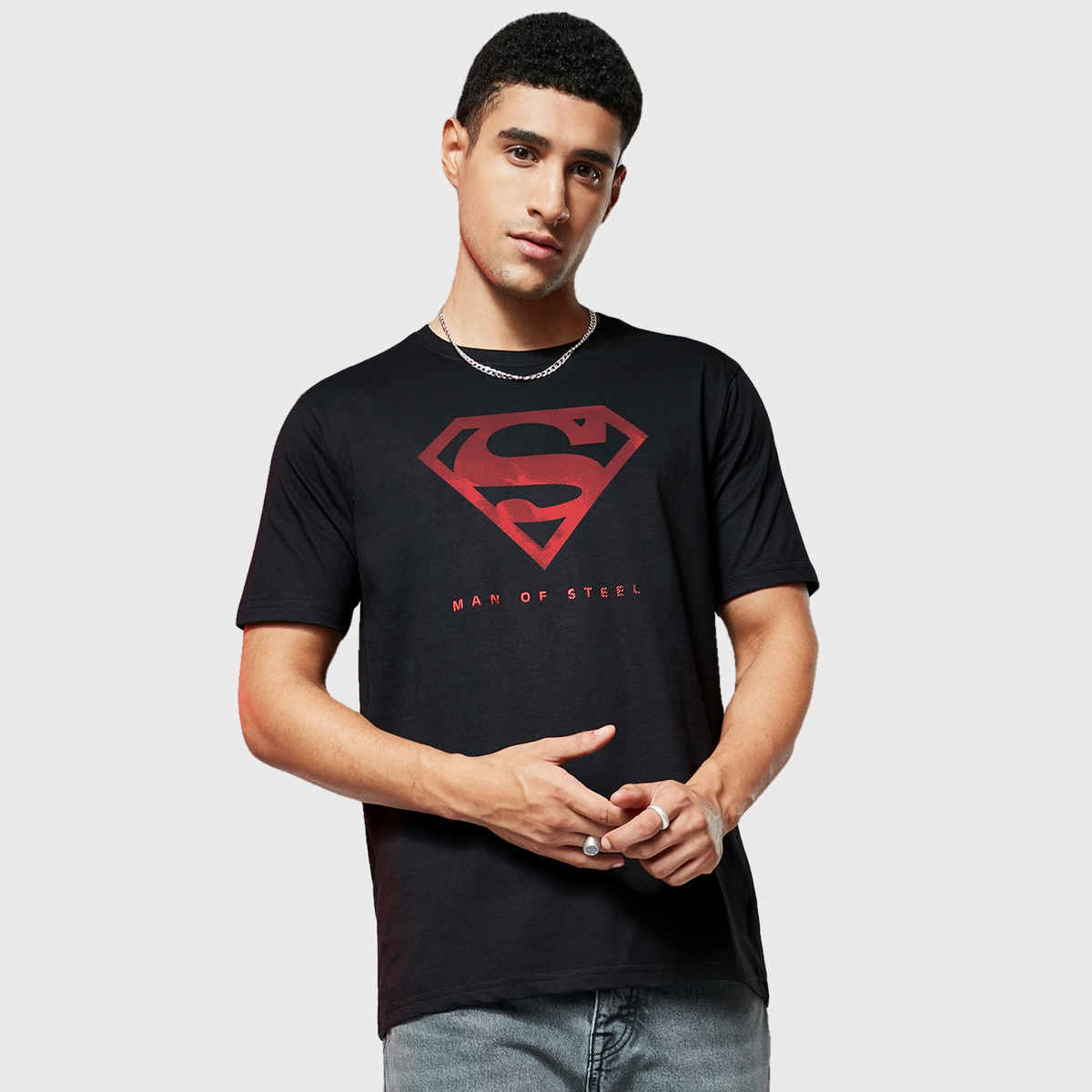 The Souled Store Men's Regular Superman - Iconic Emblem T-shirts | Black | S