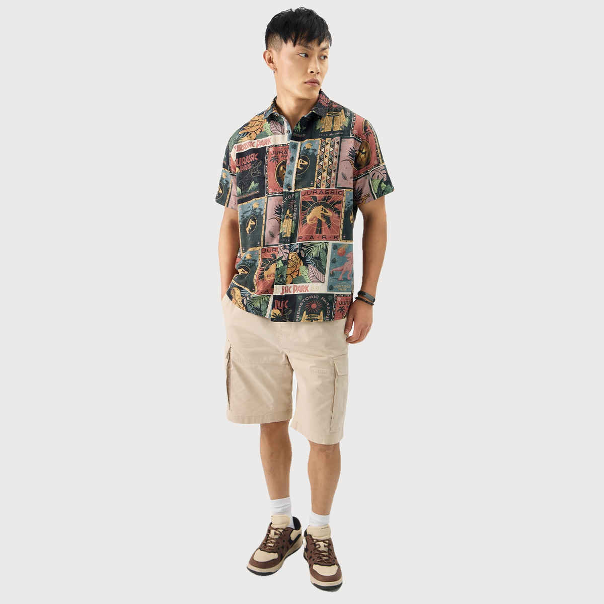 The Souled Store Men's Regular Jurassic Park - Dino Welcome Holiday Shirts | Multicolor | S