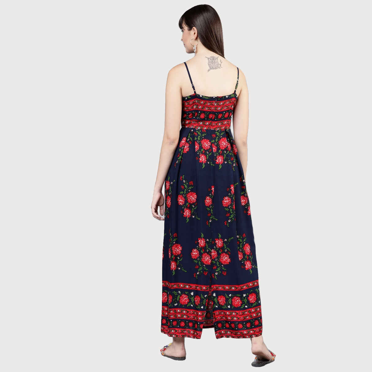 Tokyo Talkies Women's Floral Print Maxi Dress | Navy Blue - M