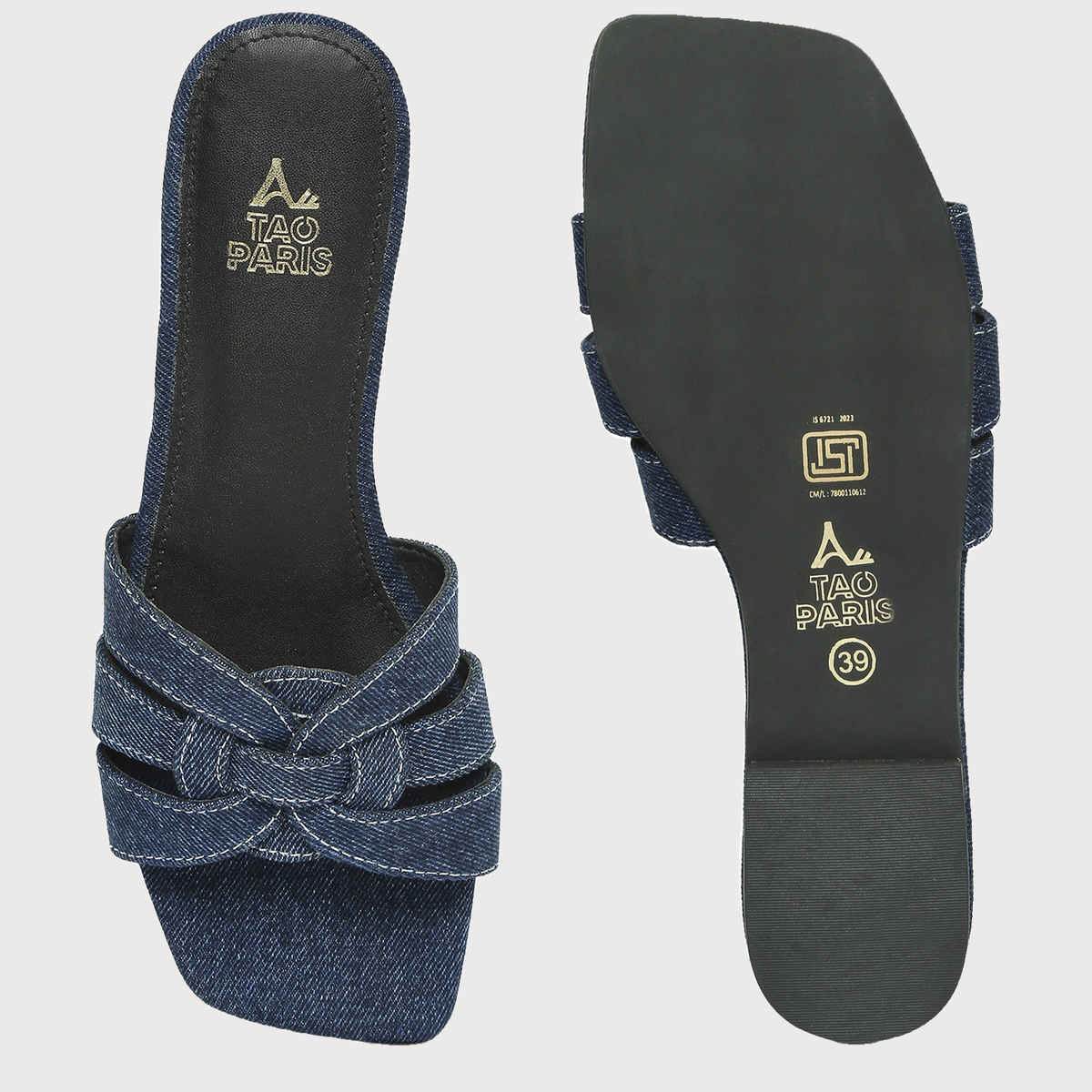 Tao Paris Denim Open Toe Flats Women's Dark Blue | UK3