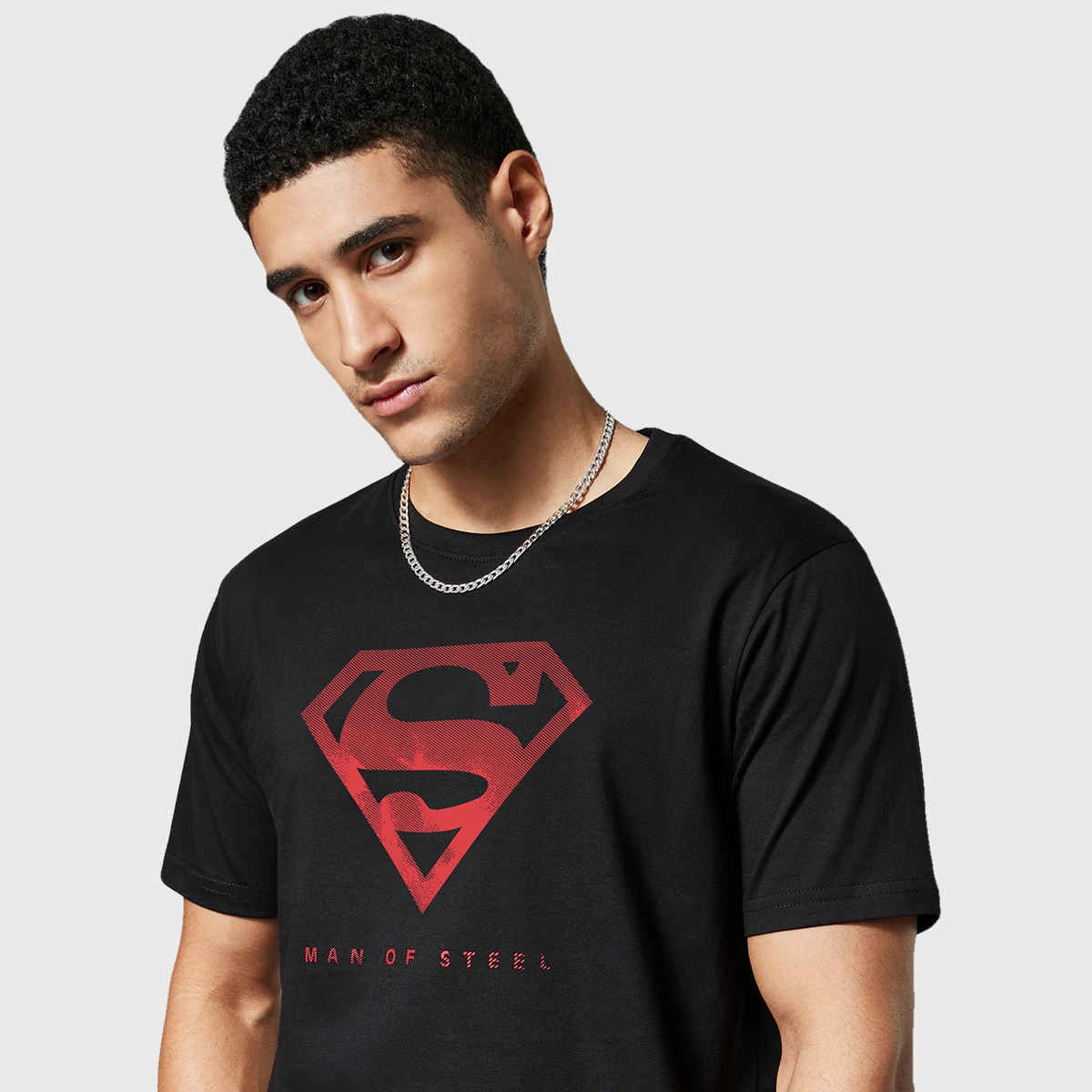 The Souled Store Men's Regular Superman - Iconic Emblem T-shirts | Black | L