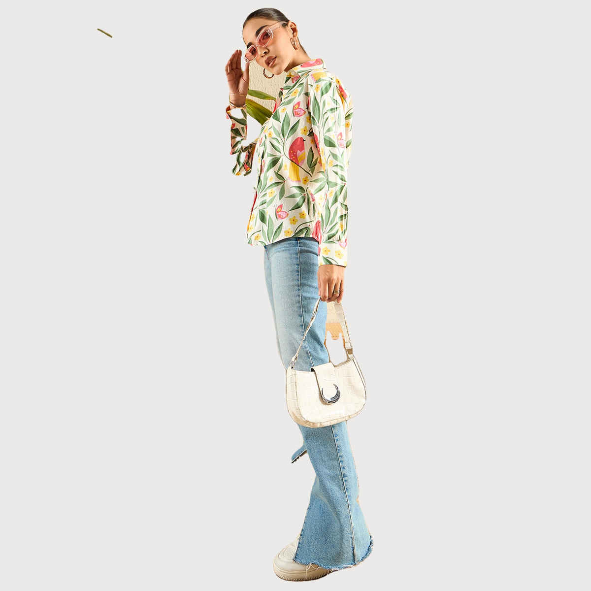 Uptownie Women's Printed Cotton Shirt | 120018581 | White 2 | S