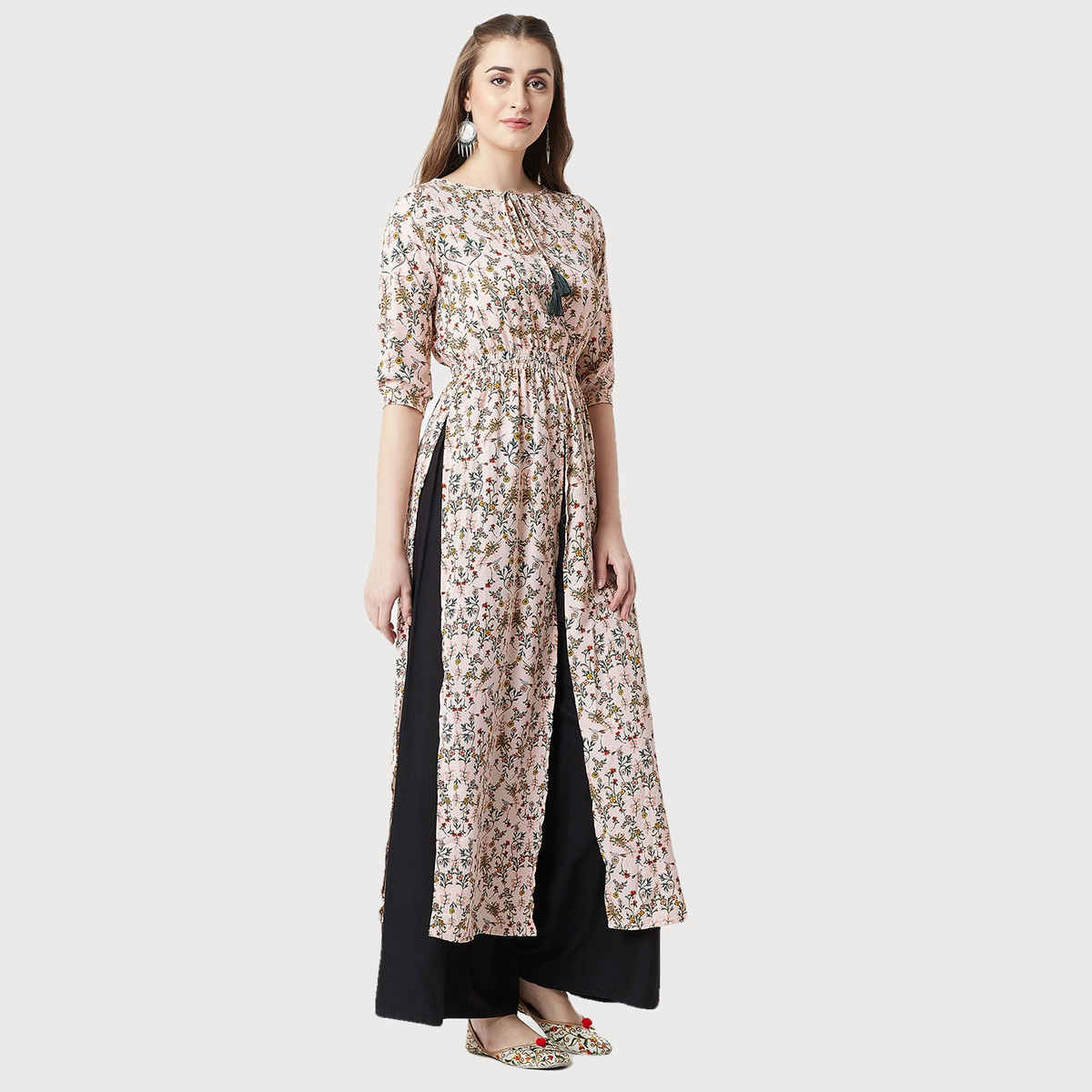 Miss Chase Sea Of Love Tie - Up Maxi Top | Multicolor - Base Peach - S