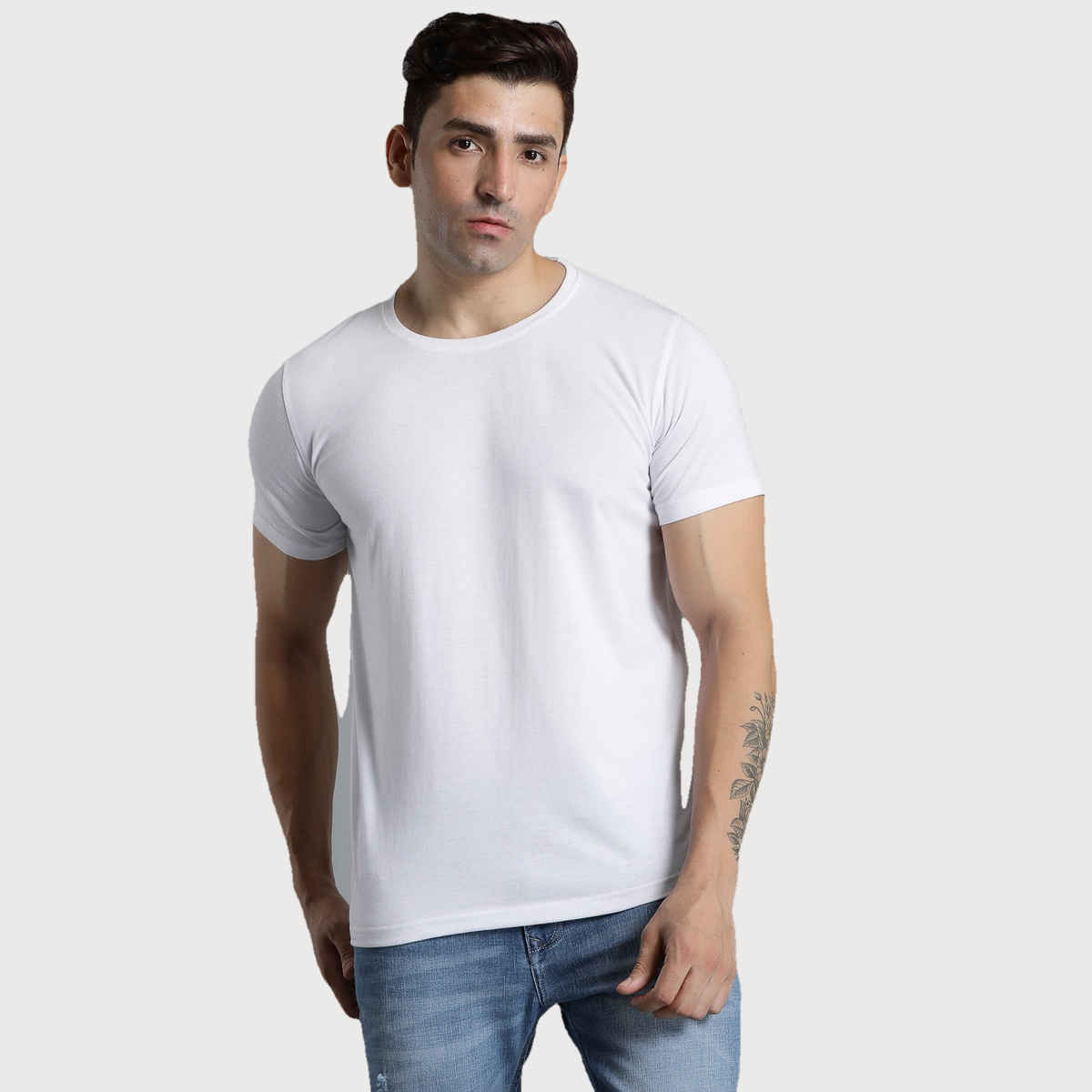 hummel Men's Cam Round Neck Solid Regular Fit Cotton Poly T-shirt | White - S