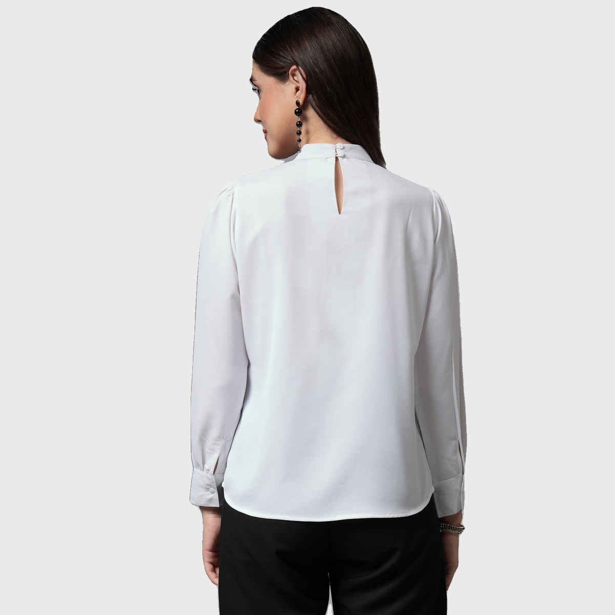 Style Quotient Women White Opaque Band Collar Full Sleeves Top | XL | AW23SQLIVIA - White
